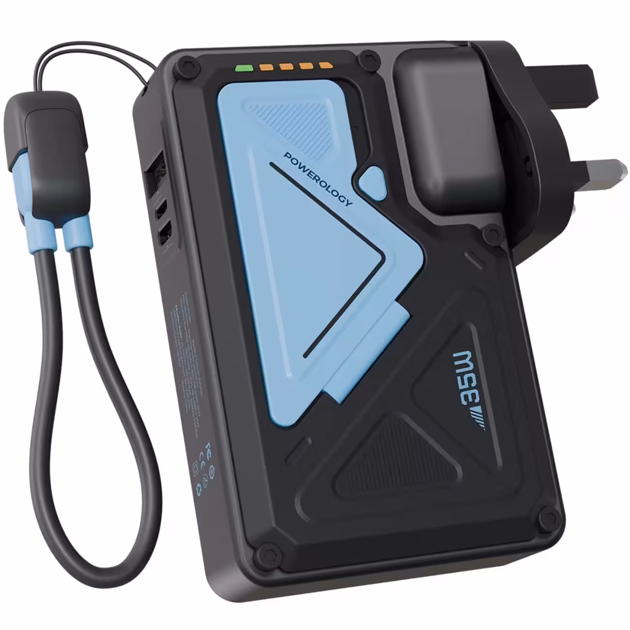 پاوربانک 10000 وایرلس و شارژر دیواری Type-C، USB و لایتنینگ فست شارژ 35 وات پاورولوژی Powerology PPBCHA80