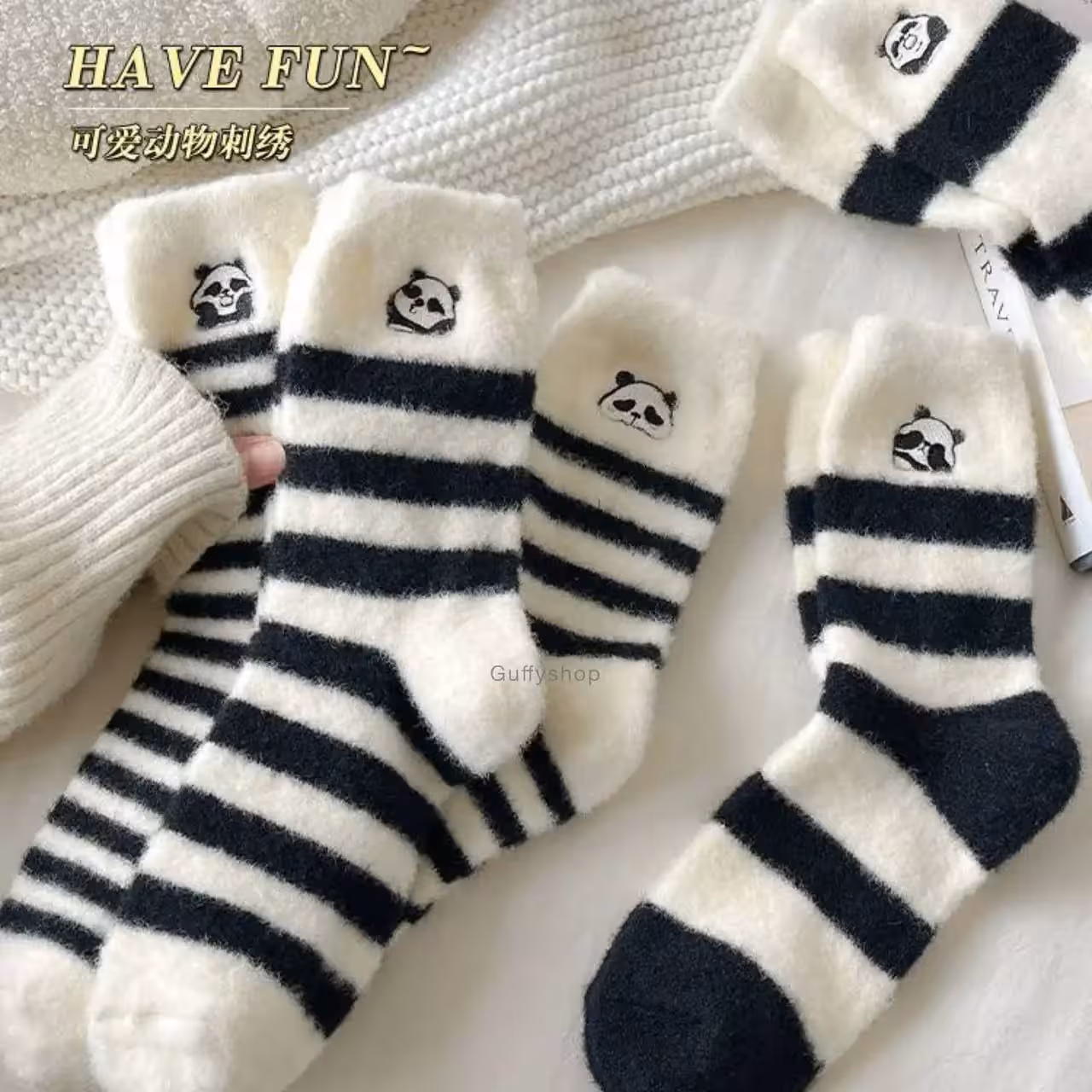 جوراب پشمی راه راه پاندا