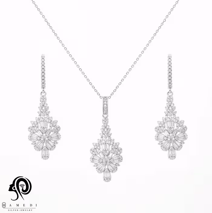 نیم ست نقره زنانه جواهری مجلسی مدل NI S29