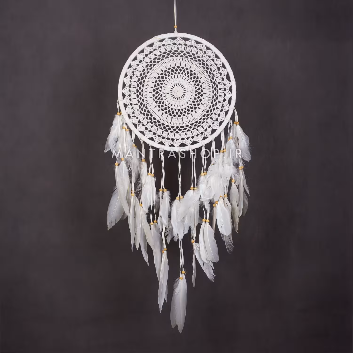 دریمکچر مکرومه دست باف سفید قطر حلقه 32 سانتی متر