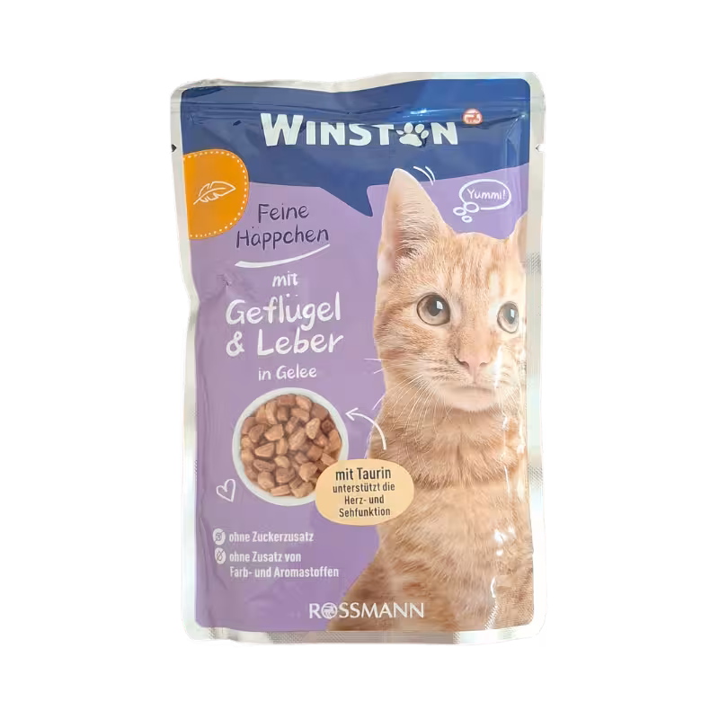 پوچ گربه بالغ با طعم مرغ و جگر در ژل برند winston وینستون 100 گرمی