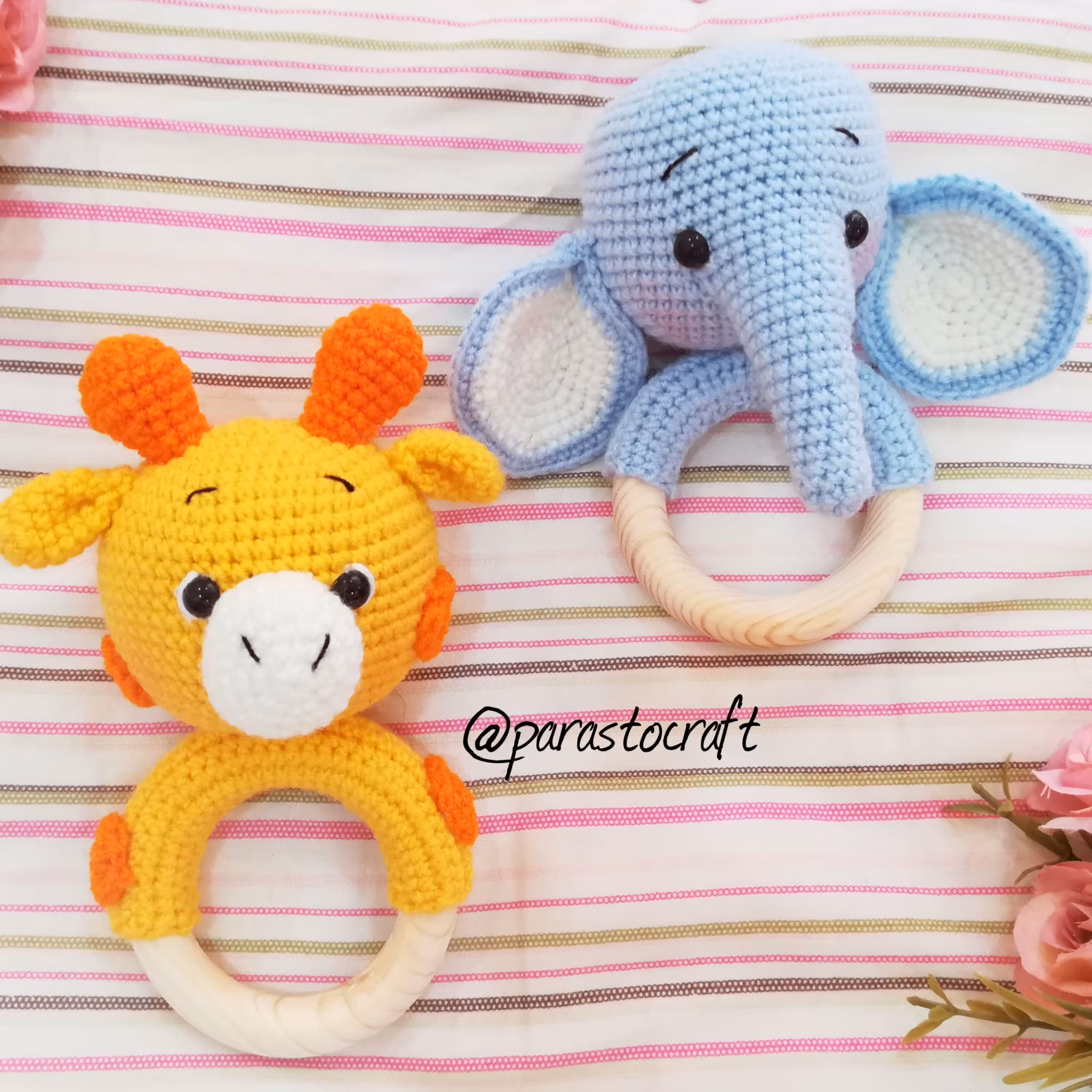 جغجغه بافتنی فیل و زرافه