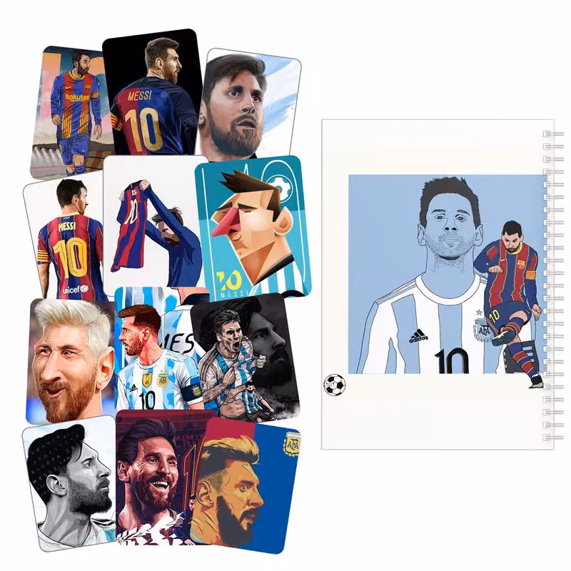 دفتر مشق باژیکان طرح فوتبالی مسی کد 20213247 به همراه برچسب  مجموعه 12 عددی