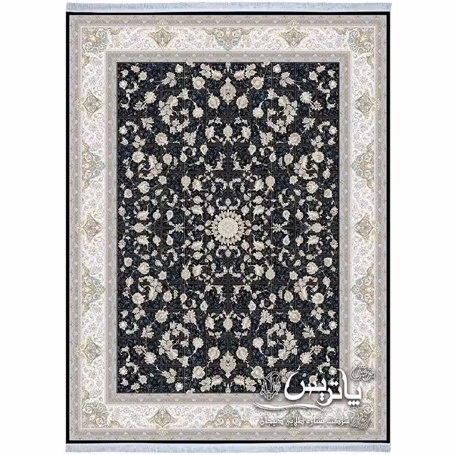 فرش پاتریس خشتی درباری سرمه‌ای 1050 شانه