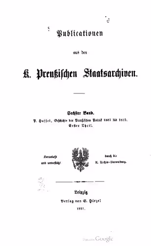 خرید و دانلود نسخه کامل کتاب Geschichte der Preußischen Politik 1807 bis 1815 / (1807, 1808)