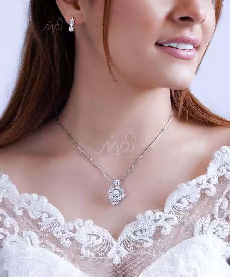 💍نیم ست جواهری با طراحی ژورنالی جواهرات  ؛ نقره عیار 925 (N_4136)