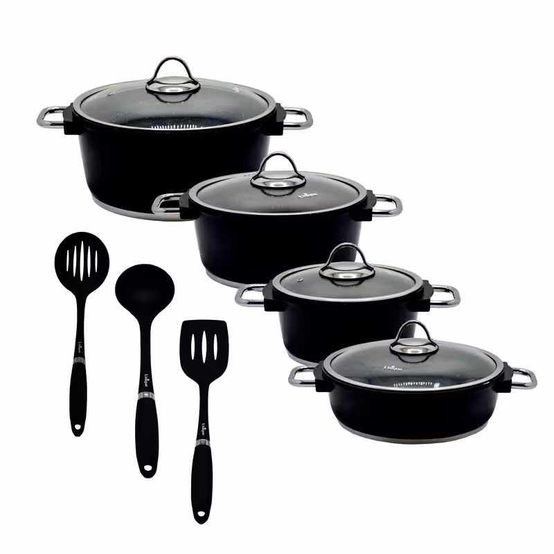 سرویس قابلمه چدن یونیک 11 پارچه مشکی مدل UN-7622