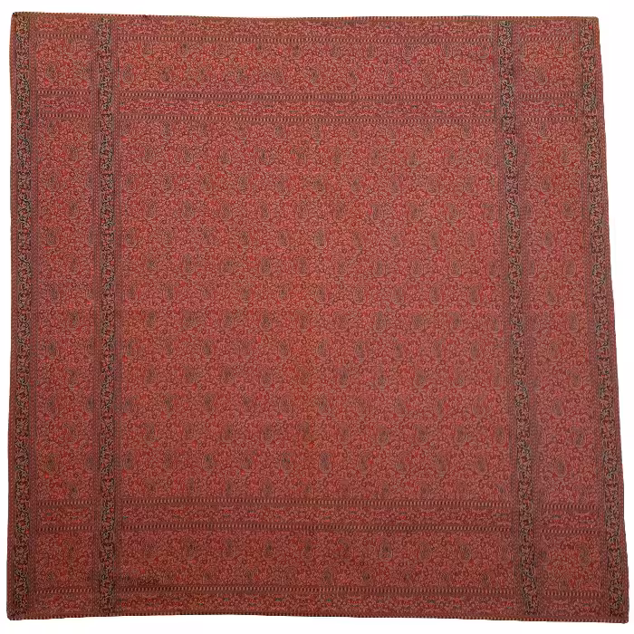 رومیزی مربع ترمه ابریشم کد TRM212 نفیس رنگ زرشکی آستر زرشکی