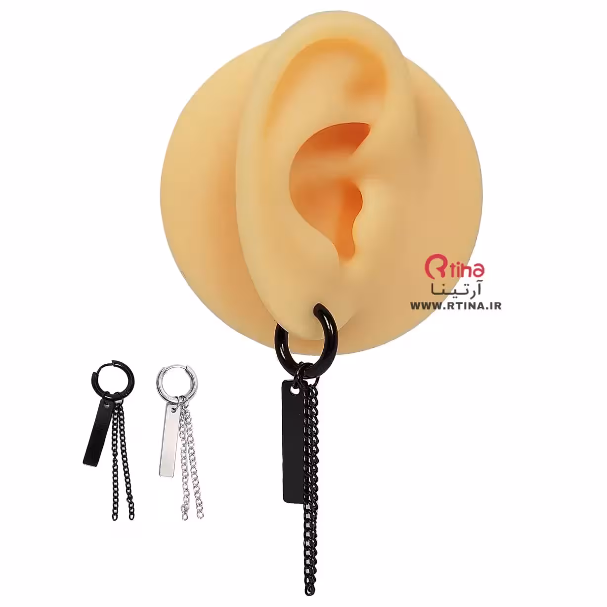 گوشواره حلقه ای  پلاک و زنجیر (قابل جدا شدن)