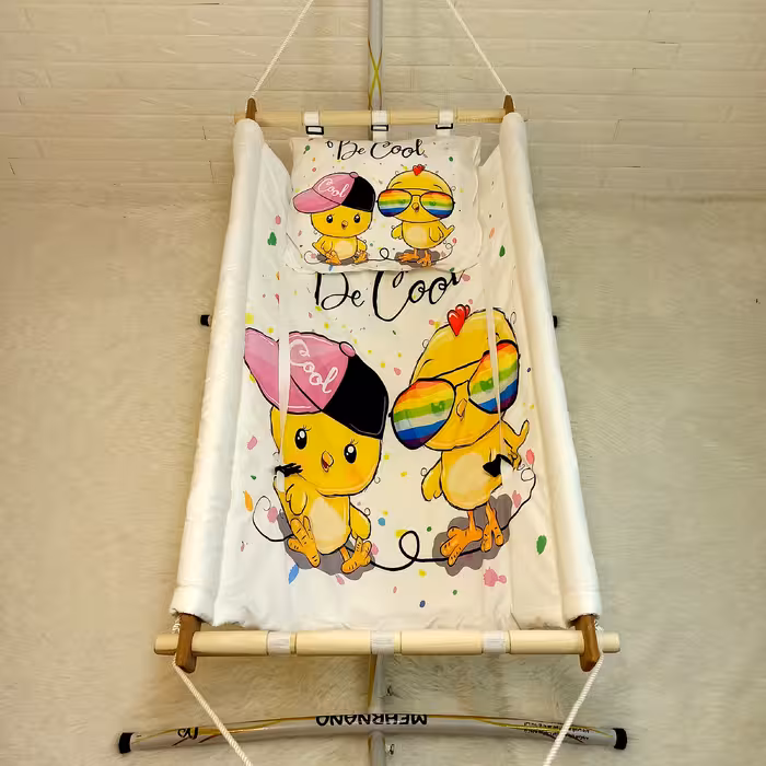 گهواره سنتی نوزاد ننومهر مدل تاشو طرح گنجشک