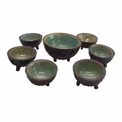 کاسه سفالی مدل هفت سین طرح چوب مجموعه 7 عددی