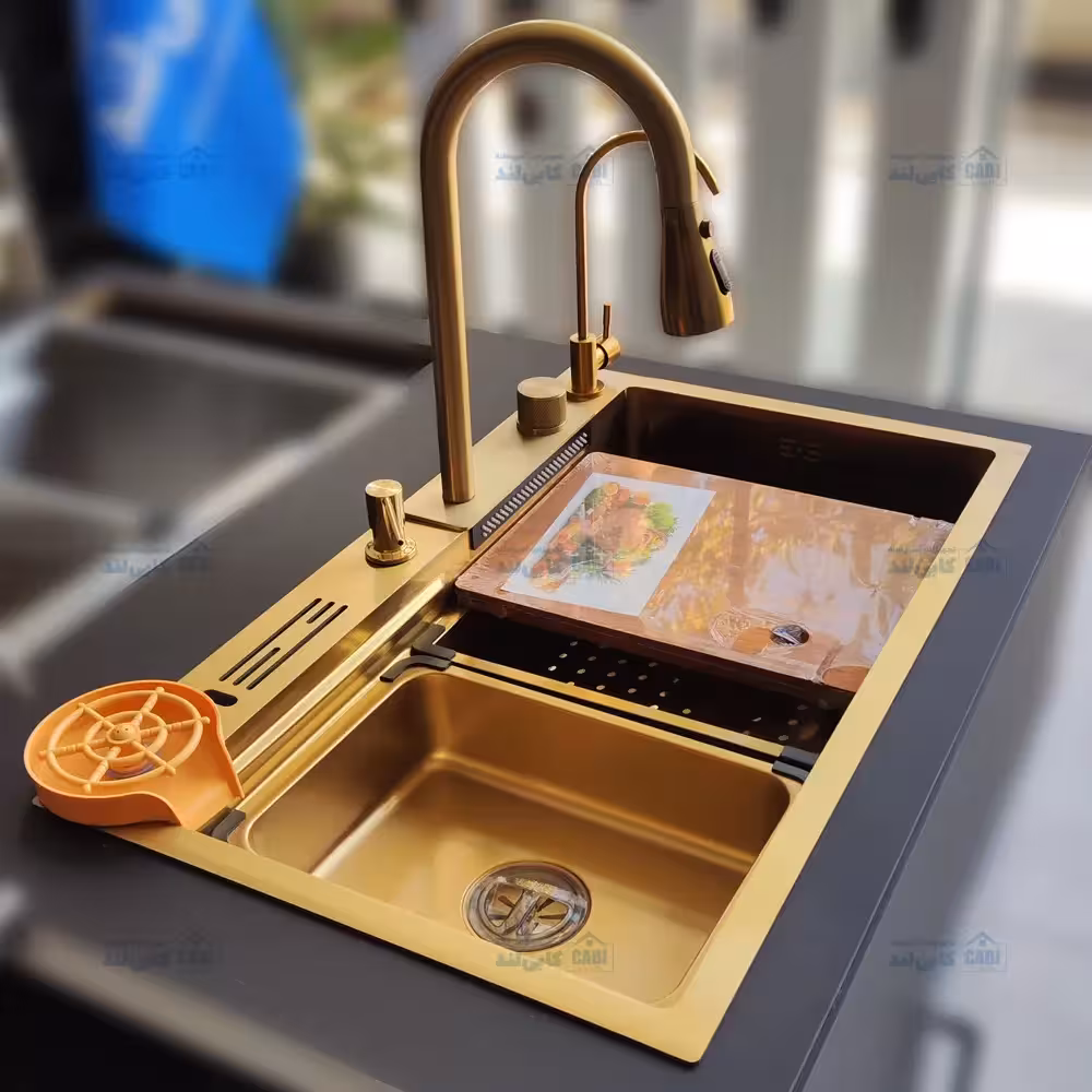 سینک ظرفشویی آبشاری طلایی بدون کلید هایشین