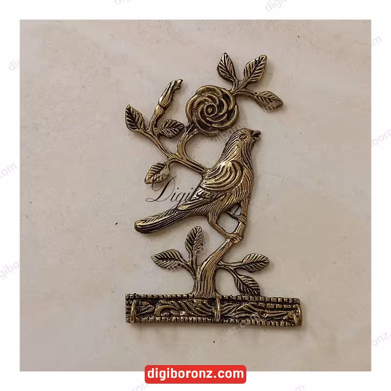 جا کلیدی برنجی برنزی گنجشک گل سیاه قلم