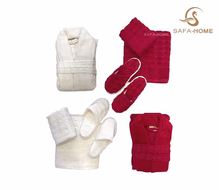 سرویس حوله عروس و داماد مدل ونتو قرمز و سفید 8 تکه