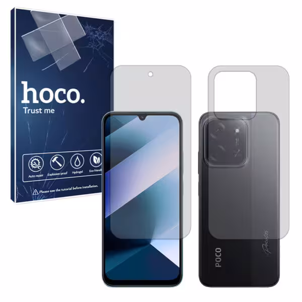 گلس صفحه نمایش و پشت گوشی شیائومی Poco C85 مدل شفاف برند هوکو کد SS