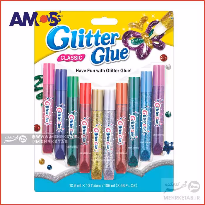 چسب اکلیلی 10 رنگ آموس Amos Glitter Glue 10 Colors