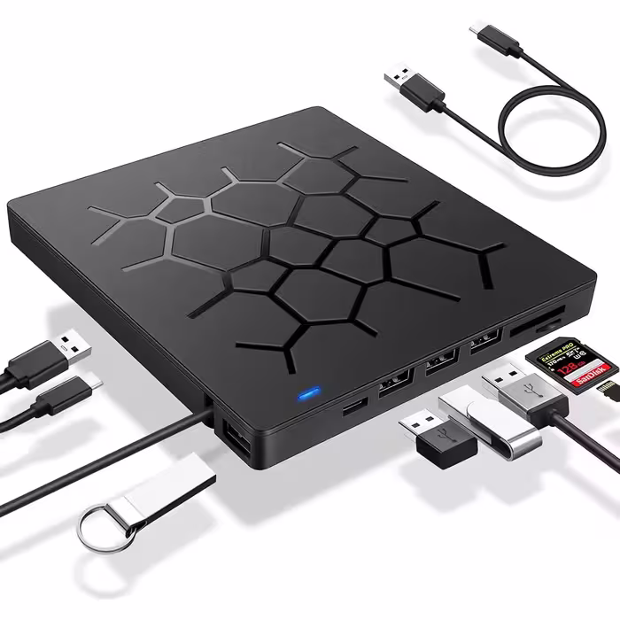 درایو نوری اکسترنال آکستروم AXTROM EXTERNAL CD/DVD DRIVE w/ Card Reader   FULL HUB