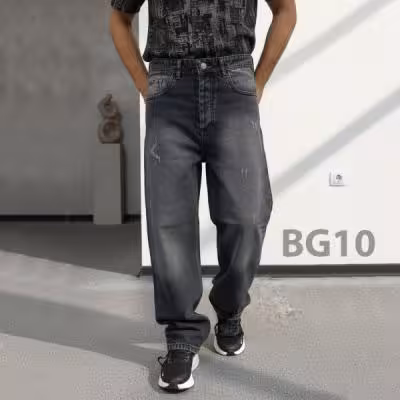 شلوار بگ جین پنبه رنگ ذغالی مردانه BG10