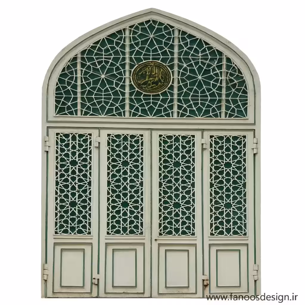 درب قوس‌دار مسجدی فلزی طرح اسلیمی – کد 30214