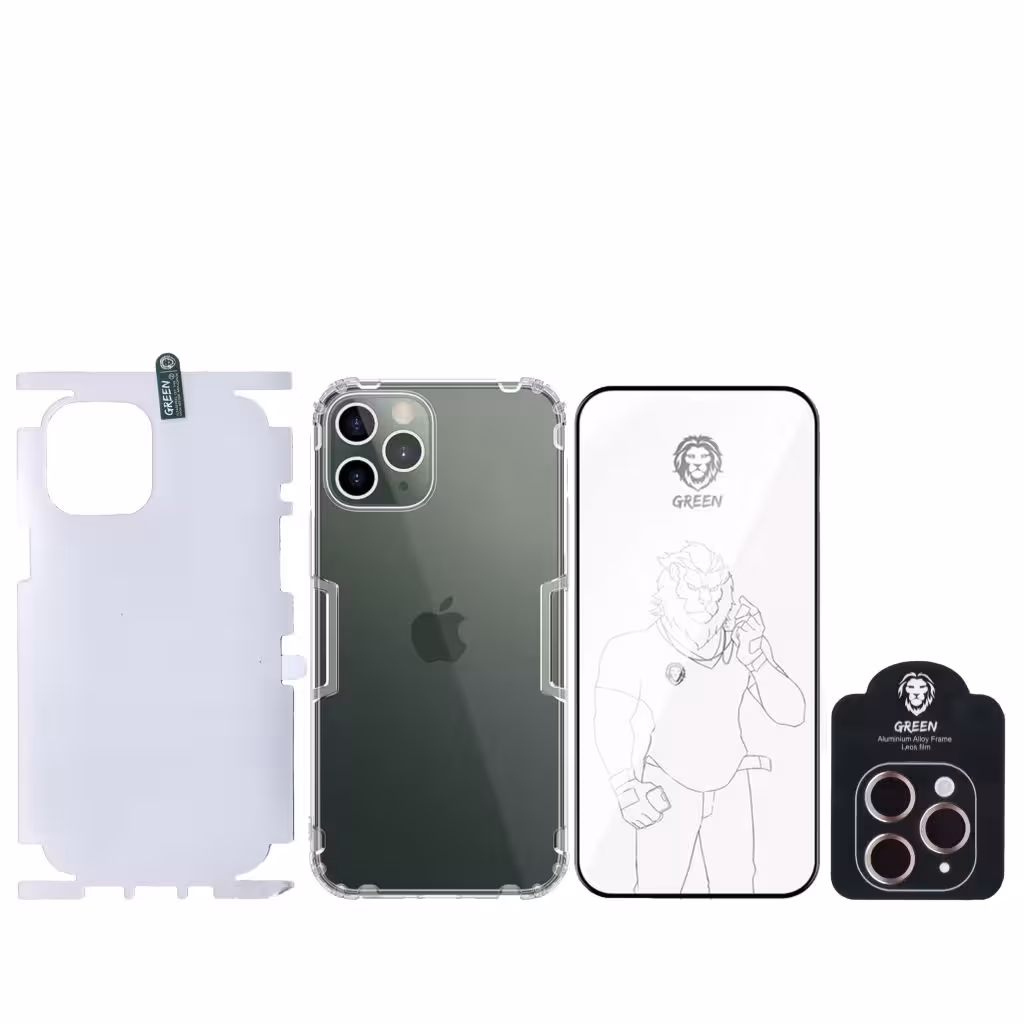 محافظ صفحه نمایش گرین مدل 4in1 مناسب برای گوشی موبایل اپل iPhone 12 Pro max به همراه محافظ پشت گوشی و محافظ لنز دوربین و کاور