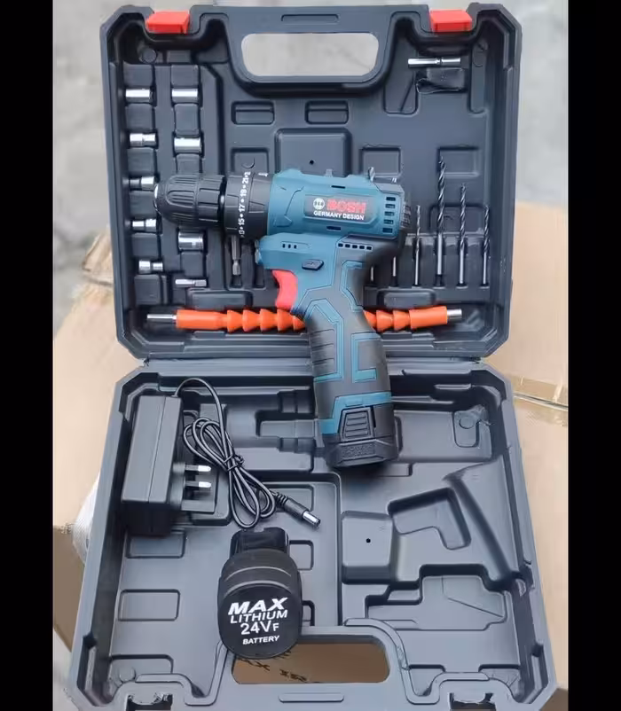 دریل شارژی پیچ گوشتی شارژی 24 ولت چکشی براشلس طرح بوش مدل24C