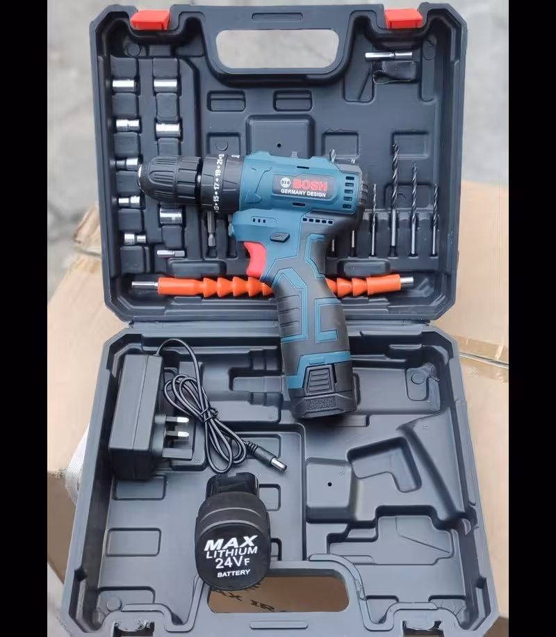 دریل شارژی پیچ گوشتی شارژی 24 ولت چکشی براشلس طرح بوش مدل24C