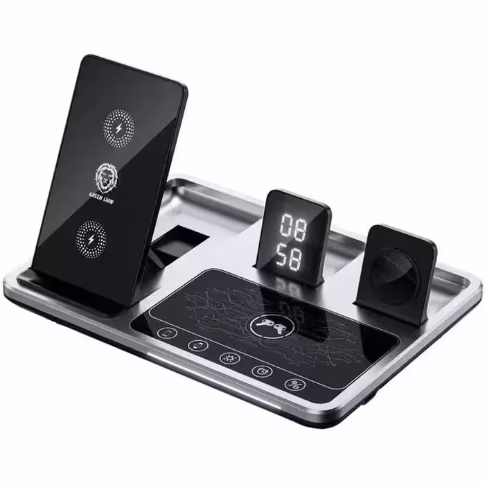 شارژر وایرلس گرین مدل GN4IN1WCSGY با توان 15 وات و 3 پورت USB Type C