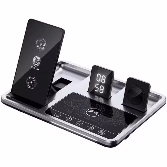 شارژر وایرلس گرین مدل GN4IN1WCSGY با توان 15 وات و 3 پورت USB Type C