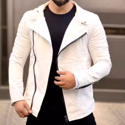 کاپشن چرم زیپ کج