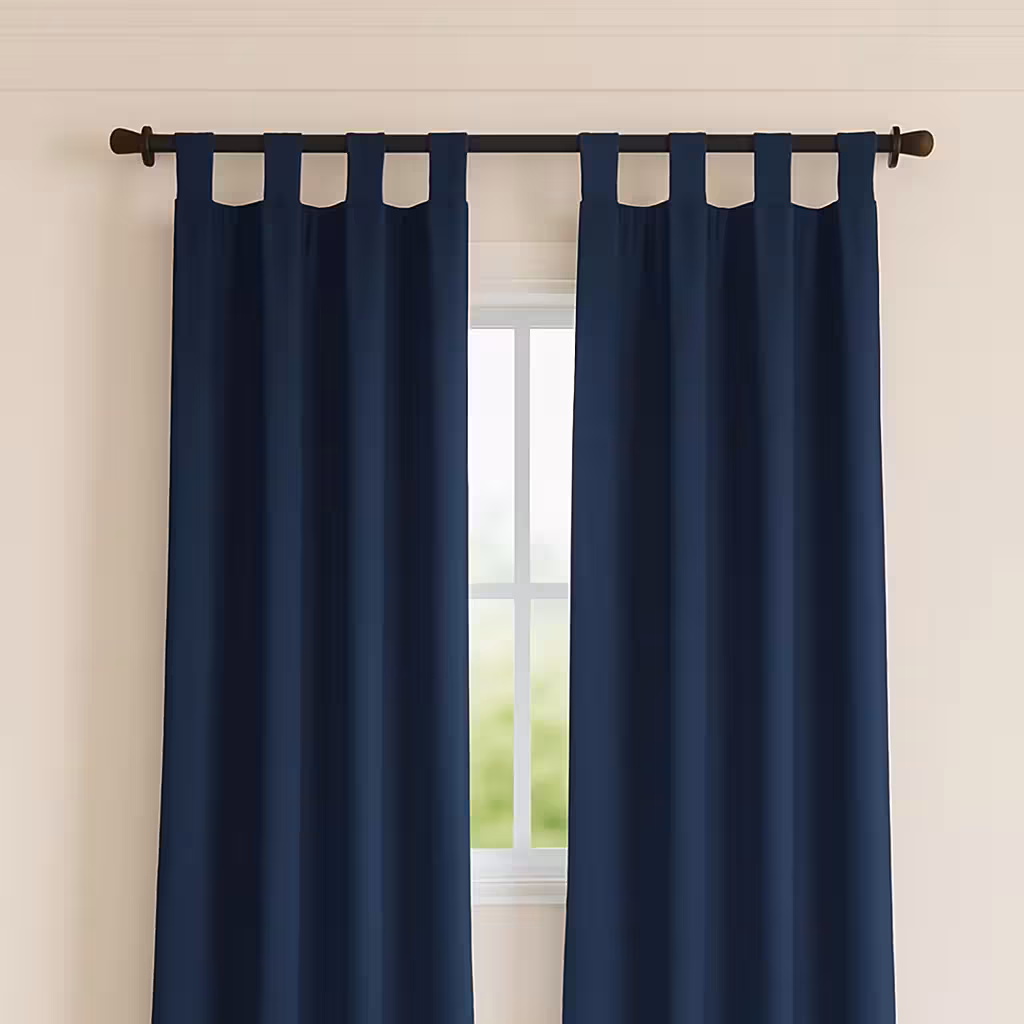 پرده بندینک‌دار کتان سورمه‌ای