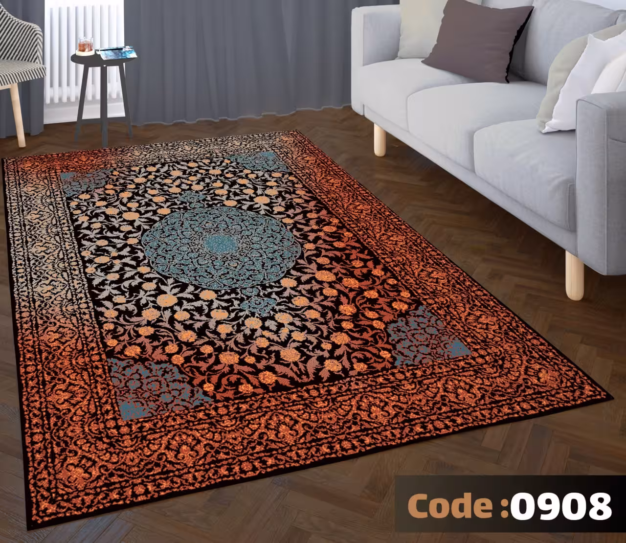 کاورفرش روفرشی دورکشدار گوشه لیفه ای لاکی ، آبی و متنوع کد 0908