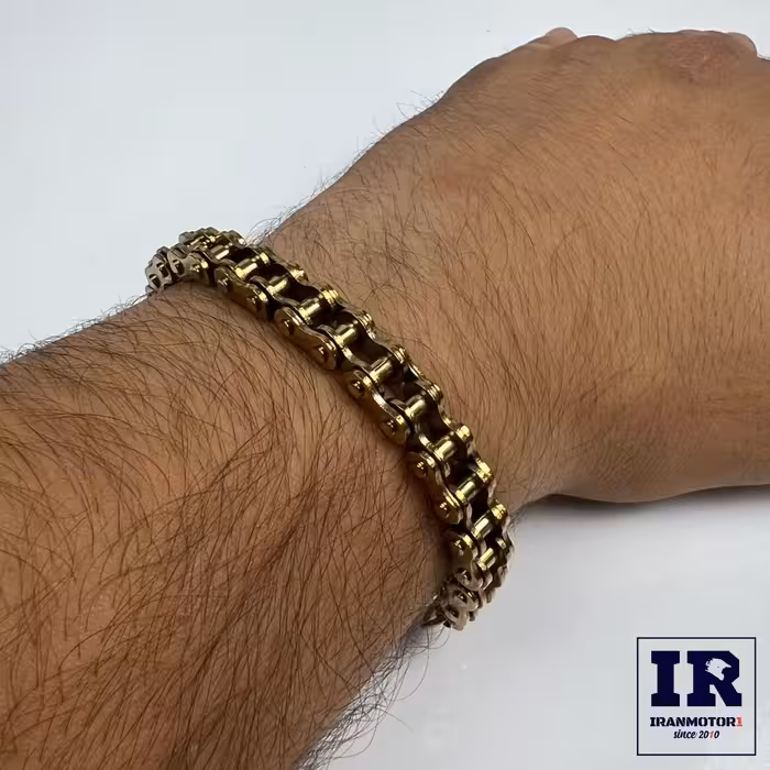 دستبند طرح زنجیر موتورسیکلت طلایی ریز