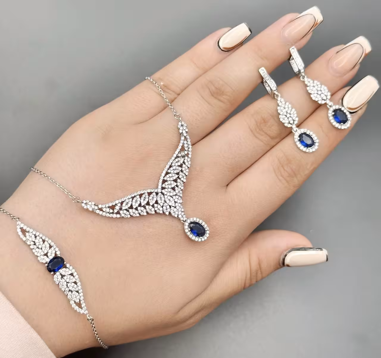 سرویس زنجیری نقره جواهری زنانه کد 60092