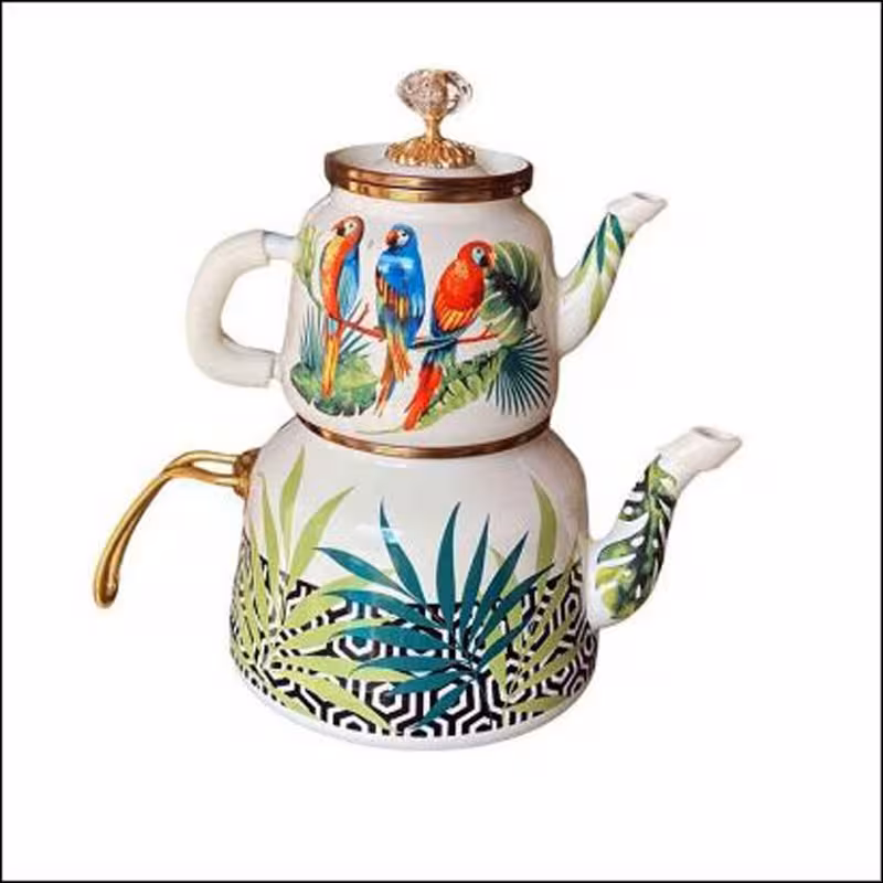 ست کتری و قوری ترک مدل گل و طوطی