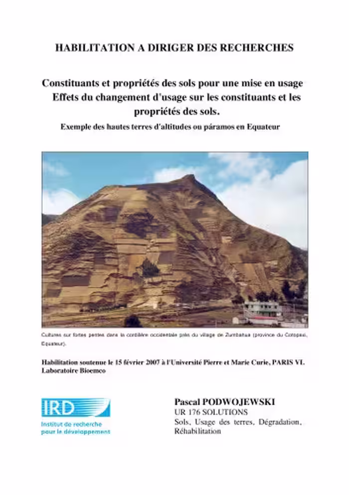 خرید و دانلود نسخه کامل کتاب Constituants et propriétés des sols pour une mise en usage, effets du changement d’usage sur les constituants et les propriétés des sols. Exemple des hautes terres d’altitudes ou páramos en Equateur