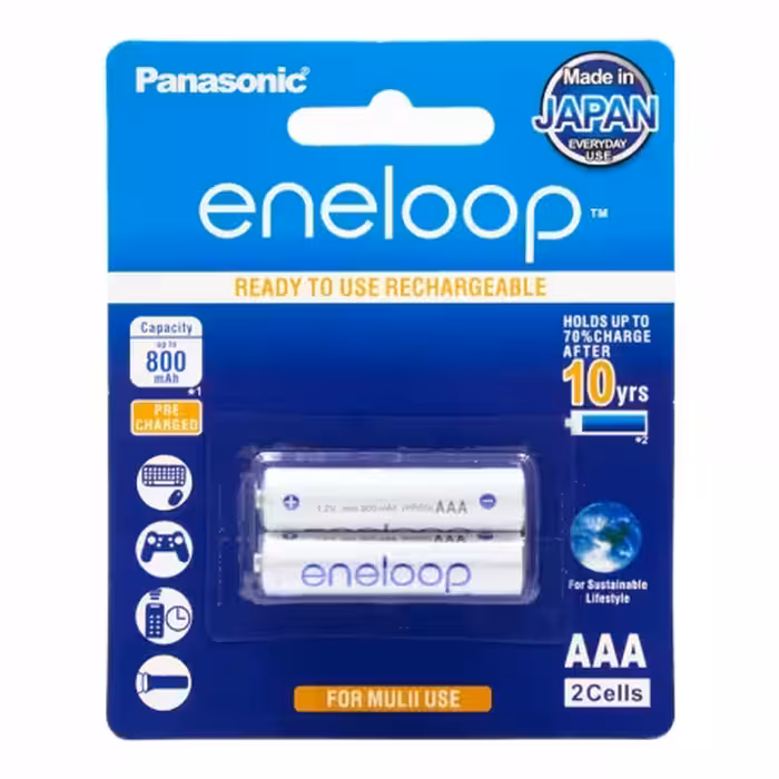 باتری نیم قلمی eneloop قابل شارژ 800mAh دوتایی مارک Panasonic