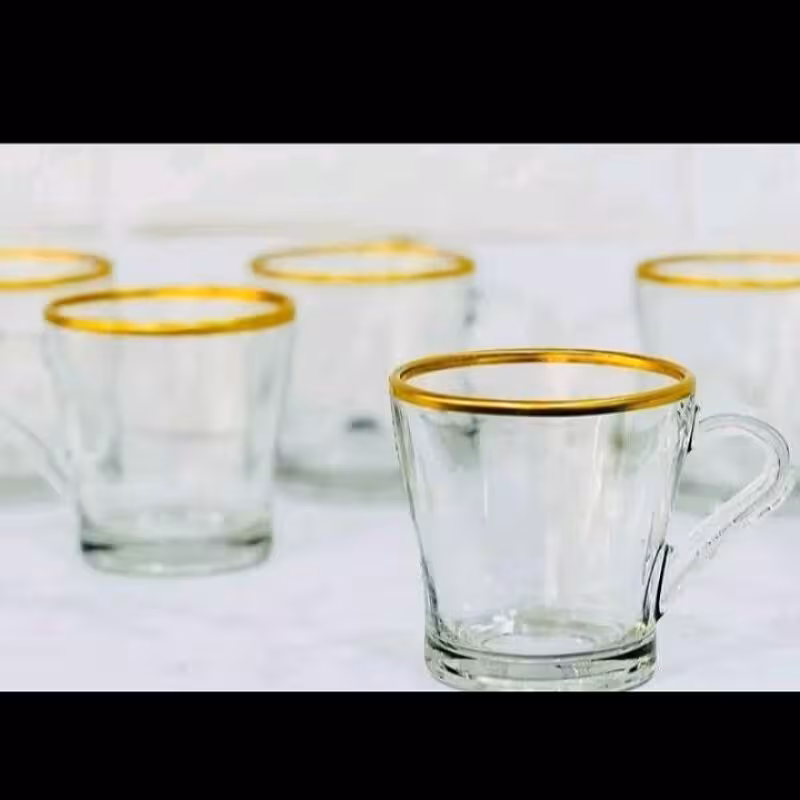 فنجان چایخوری دسته دار ولب طلایی