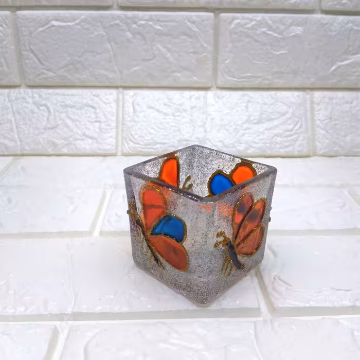 جا شمعی شیشه ای مدل ویترای طرح پروانه کد 008