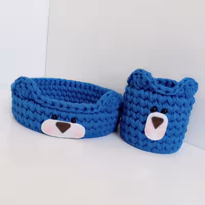 سبد قلاب بافی تریکو مدل خرس کد 55 مجموعه 2 عددی