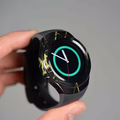 برچسب ماهوت طرح Graphite_Gold_Marble مناسب برای ساعت هوشمند سامسونگ Galaxy Gear S2
