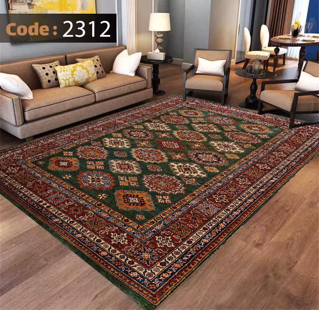 کاورفرش روفرشی دورکشدار گوشه لیفه ای لاکی ، آبی و متنوع کد 2312