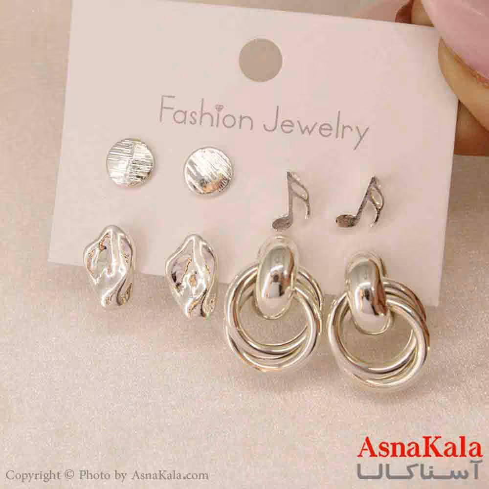 گوشواره زنانه استیل پک 4جفتی مدل مینیمال   کد GSH151247W