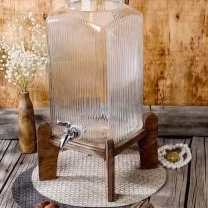 کلمن شیشه ای با پایه و درب چوبی