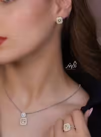 💍نیم ست جواهری امرالد با نگین سیترين خاص و زيبا نقره عیار 925 (آويز ،گوشواره و انگشتر )(N_4401)‌‌‌‌‌‌ ‌