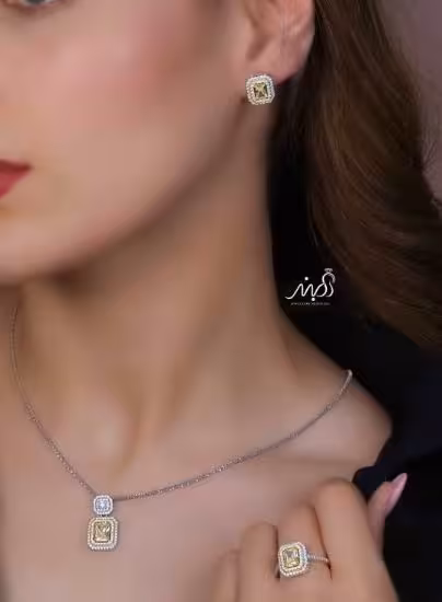 💍نیم ست جواهری امرالد با نگین سیترين خاص و زيبا نقره عیار 925 (آويز ،گوشواره و انگشتر )(N_4401)‌‌‌‌‌‌ ‌