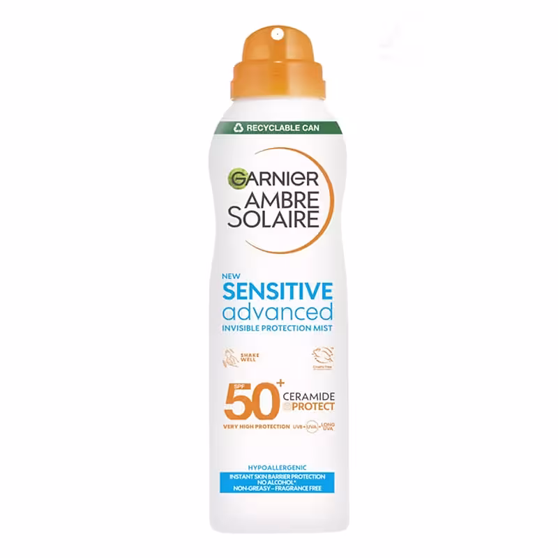 اسپری ضد آفتاب گارنیر Garnier مدل Sensitive Advanced و SPF 50 حجم 150 میل