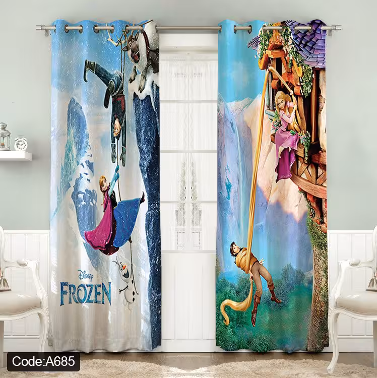 پرده پانچی مخمل چاپی دخترانه کد 685