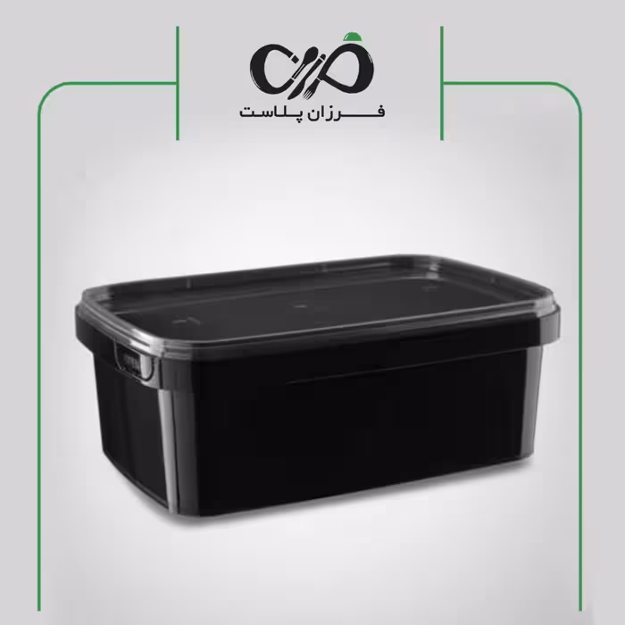 ظرف یکبار مصرف مایکروویوی مستطیل 1500 مشکی پولاد پویش با درب شفاف (150عددی)