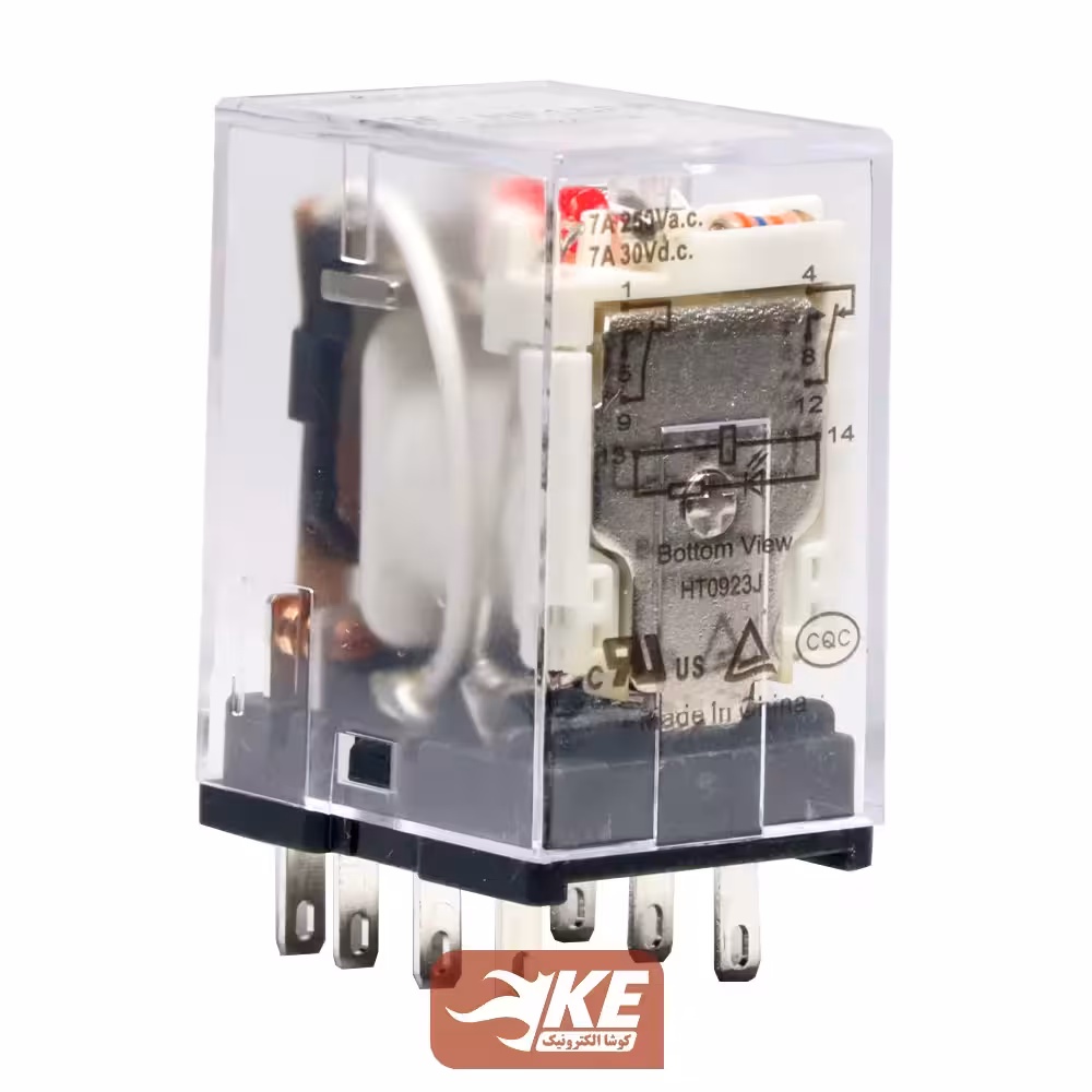 رله 48VAC دو کنتاکت 7 آمپر هونگفا HF18FF/A048-2Z1TD