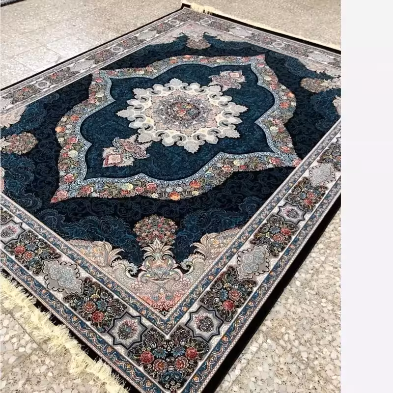 فرش ماشینی کاشان 100درصدآکرلیک 700شانه طرح کاریناسرمه ای6متری(باارسال رایگان)